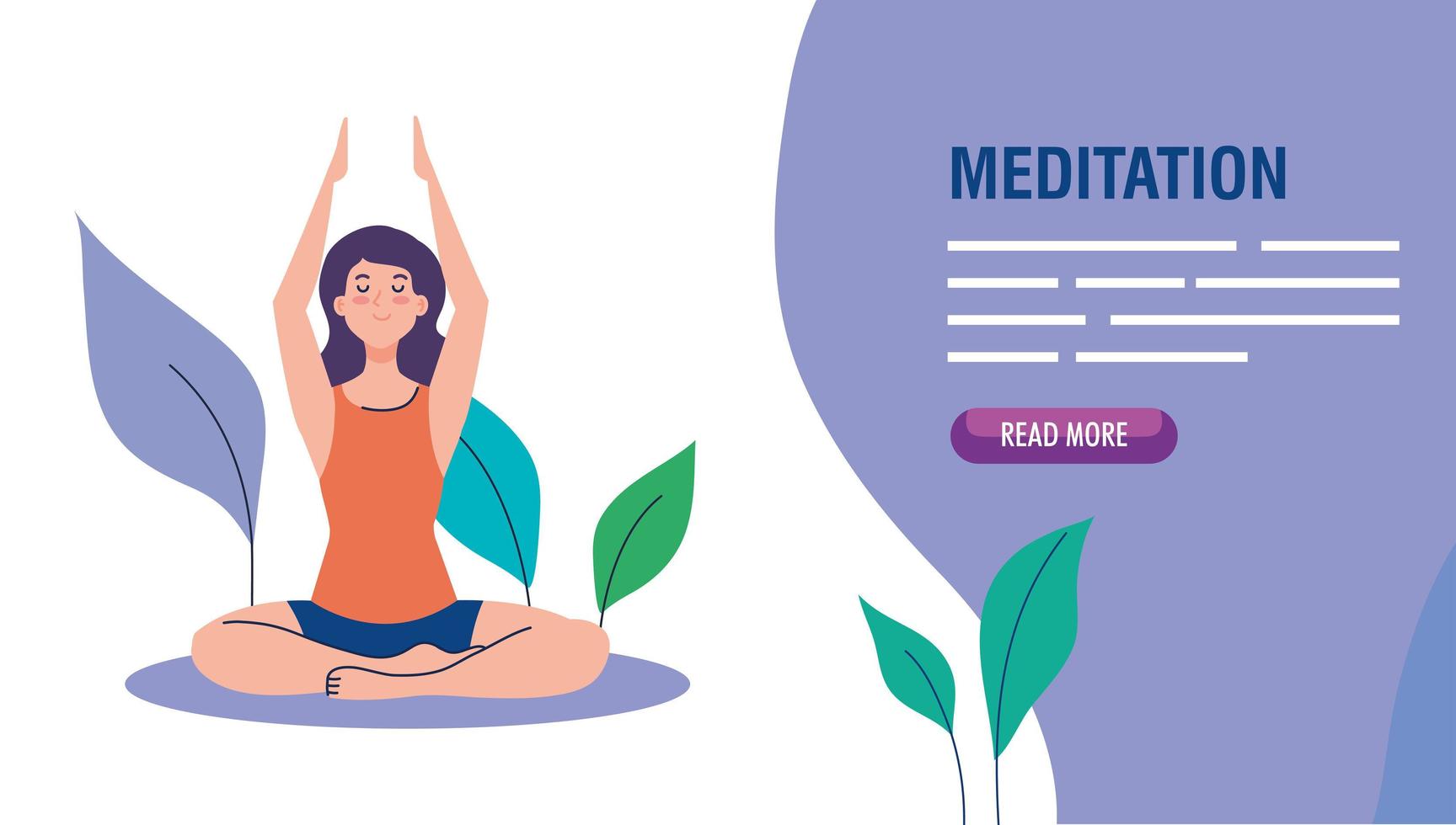 banner de mulher meditando, conceito de ioga, meditação, relax, estilo de vida saudável na paisagem vetor