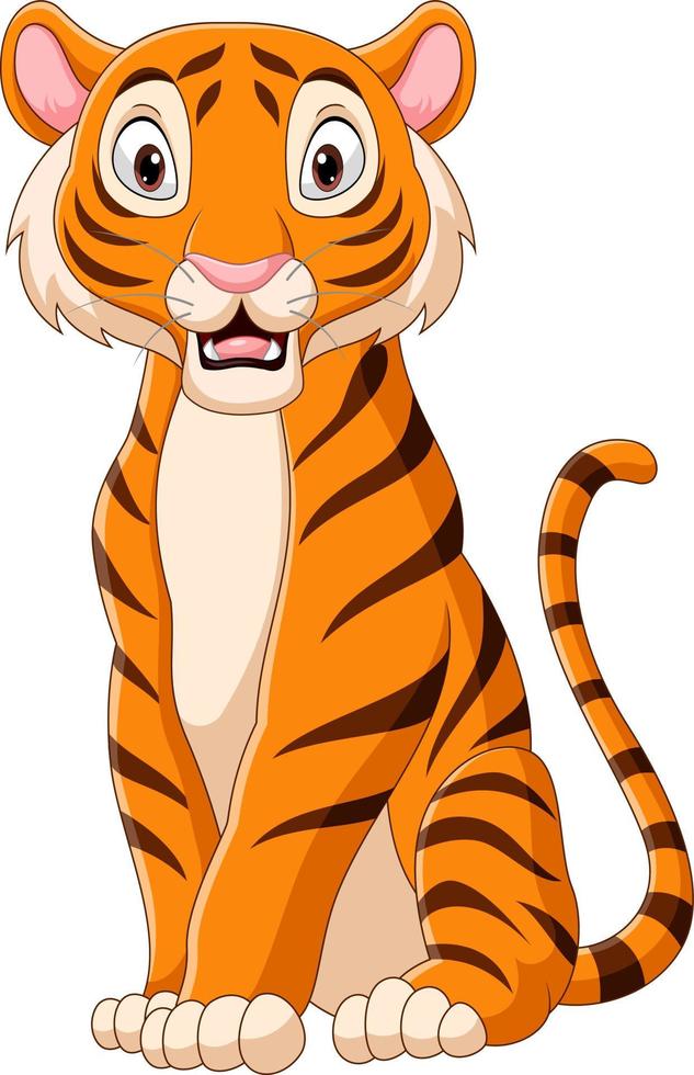 tigre de desenho animado sentado no fundo branco vetor