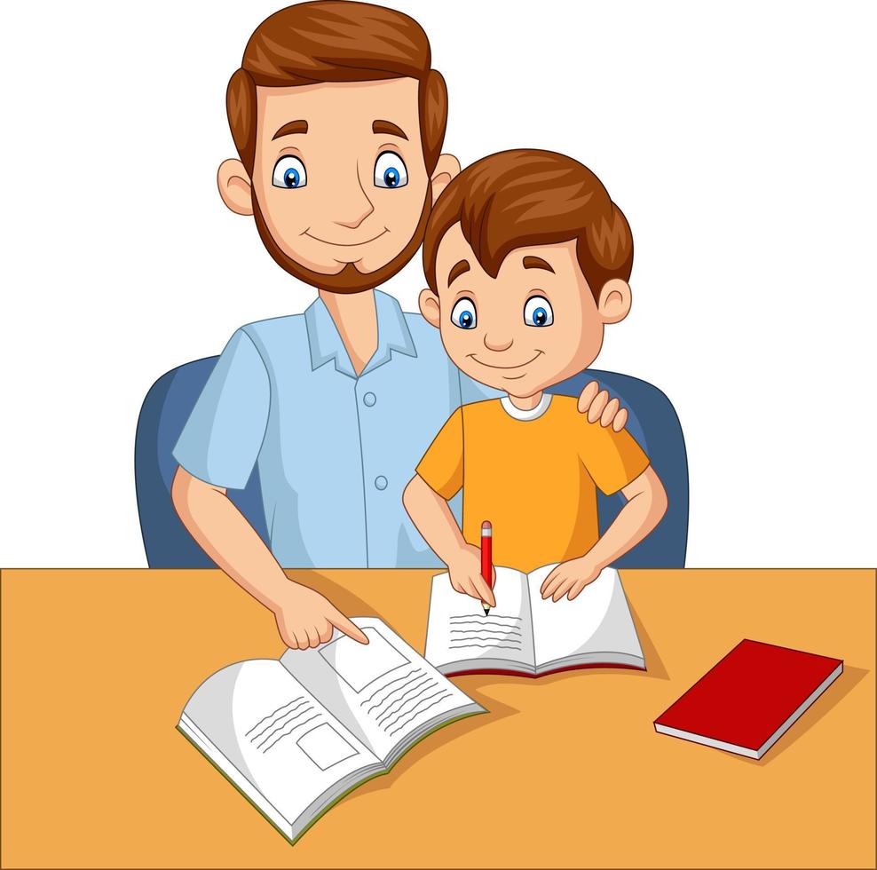 pai ajudando seu filho a fazer lição de casa vetor