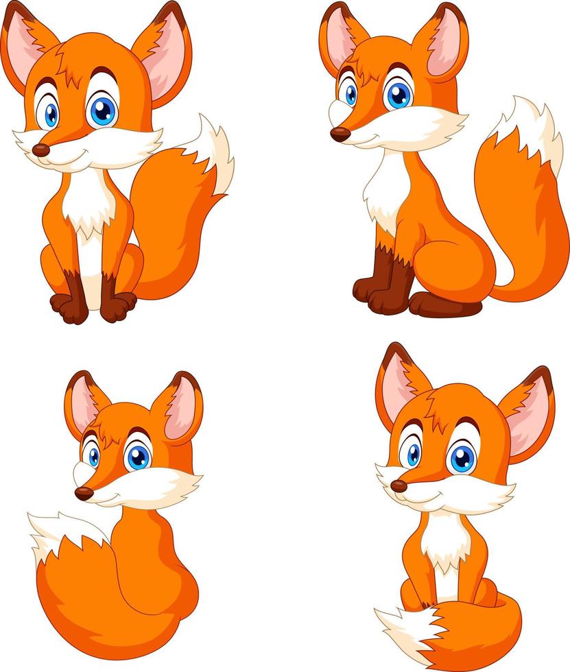 conjunto de coleção de raposa dos desenhos animados vetor