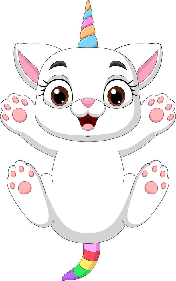 gato unicórnio feliz dos desenhos animados isolado no fundo branco vetor