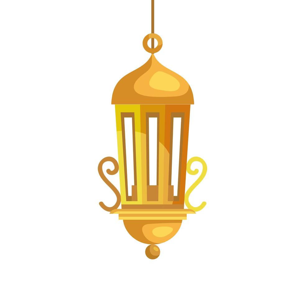 ramadan kareem lanterna pendurada dourada, decoração de cultura islâmica árabe em fundo branco vetor
