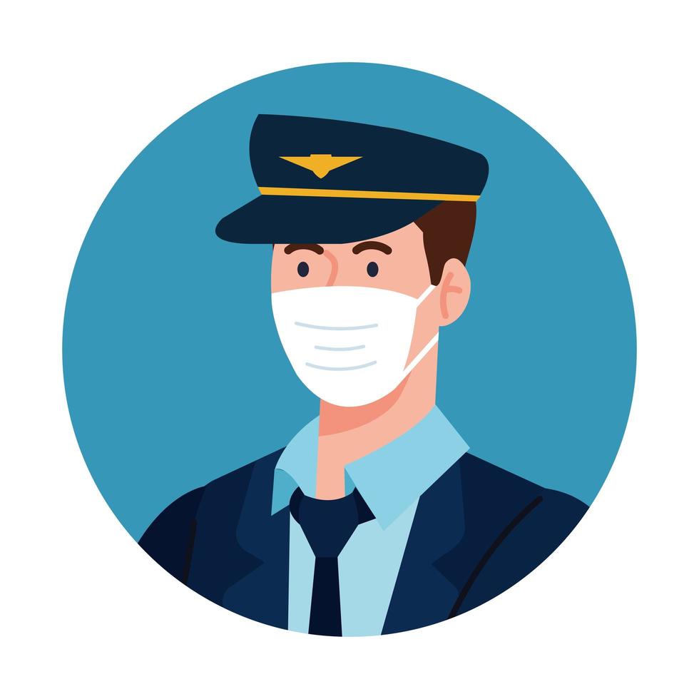 piloto masculino com desenho vetorial de máscara vetor