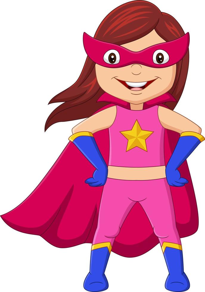 garota de super-herói feliz dos desenhos animados posando vetor