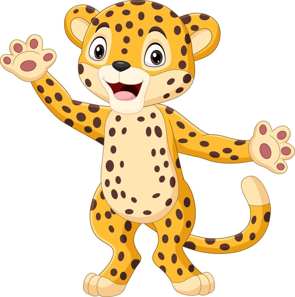 leopardo bonito dos desenhos animados acenando a mão vetor