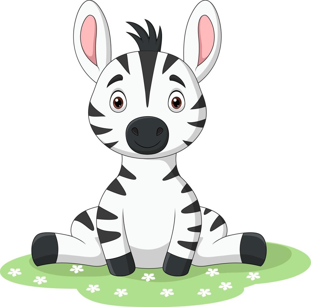 zebra bebê fofo sentado na grama vetor