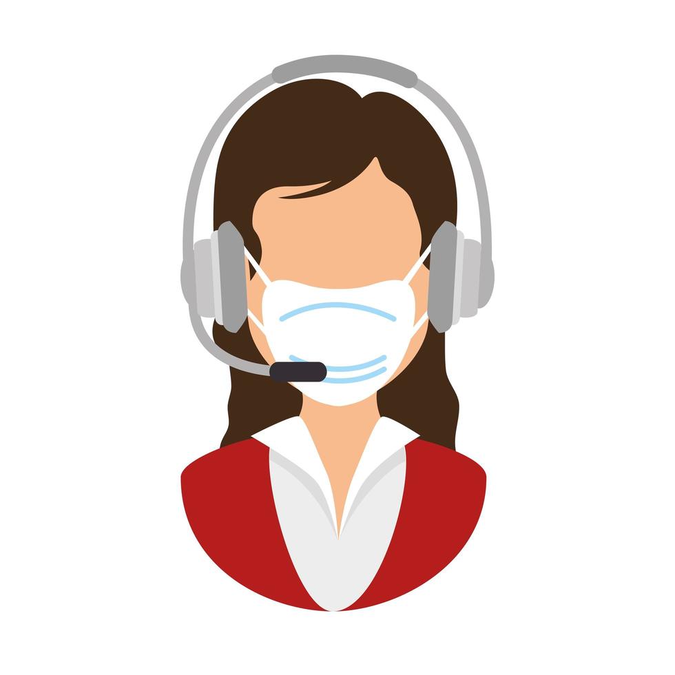 mulher agente call center com máscara facial vetor
