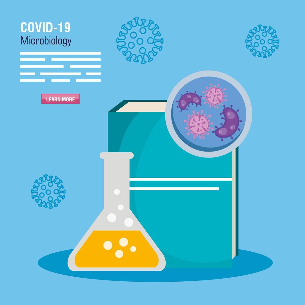 microbiologia para covid 19 com teste de livro e tubo vetor