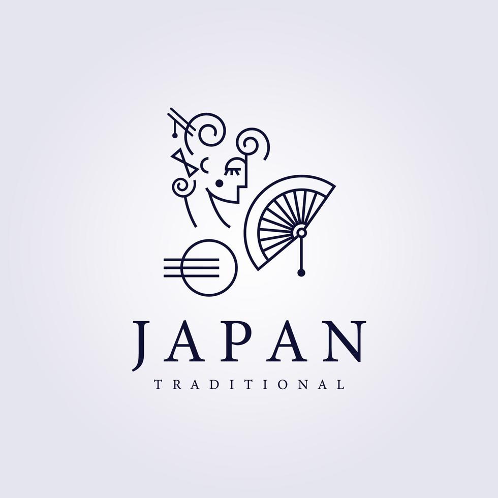 salão de logotipo de gueixa japão, dançarina tradicional, design de arte de linha de ilustração vetorial de menina vetor