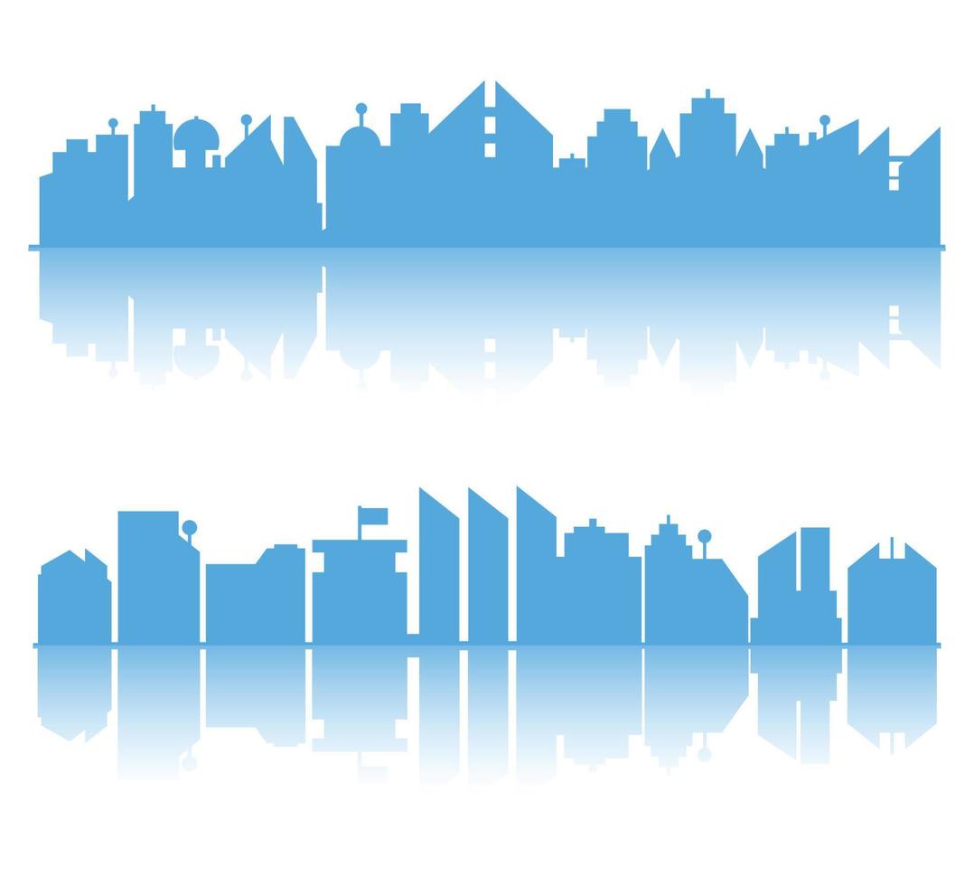 silhueta azul cidade skyline conjunto ilustração vetorial vetor