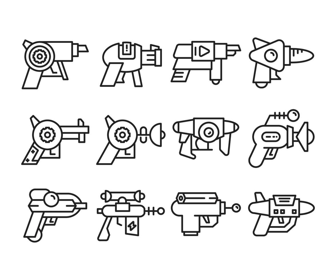 ícones de arma de raio e arma blaster vetor