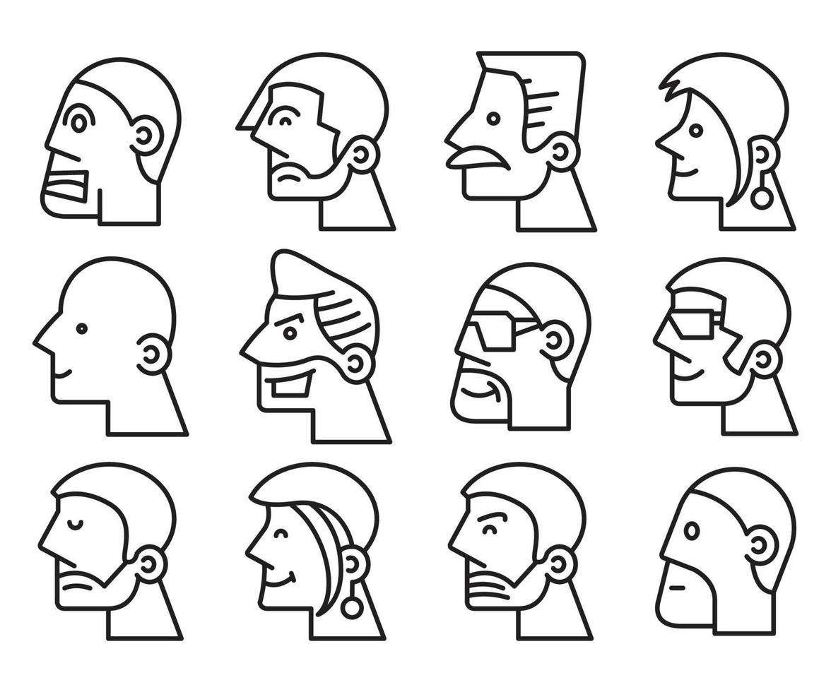 avatares de visão lateral da cabeça humana vetor