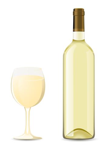 garrafa e copo com vinho branco vetor