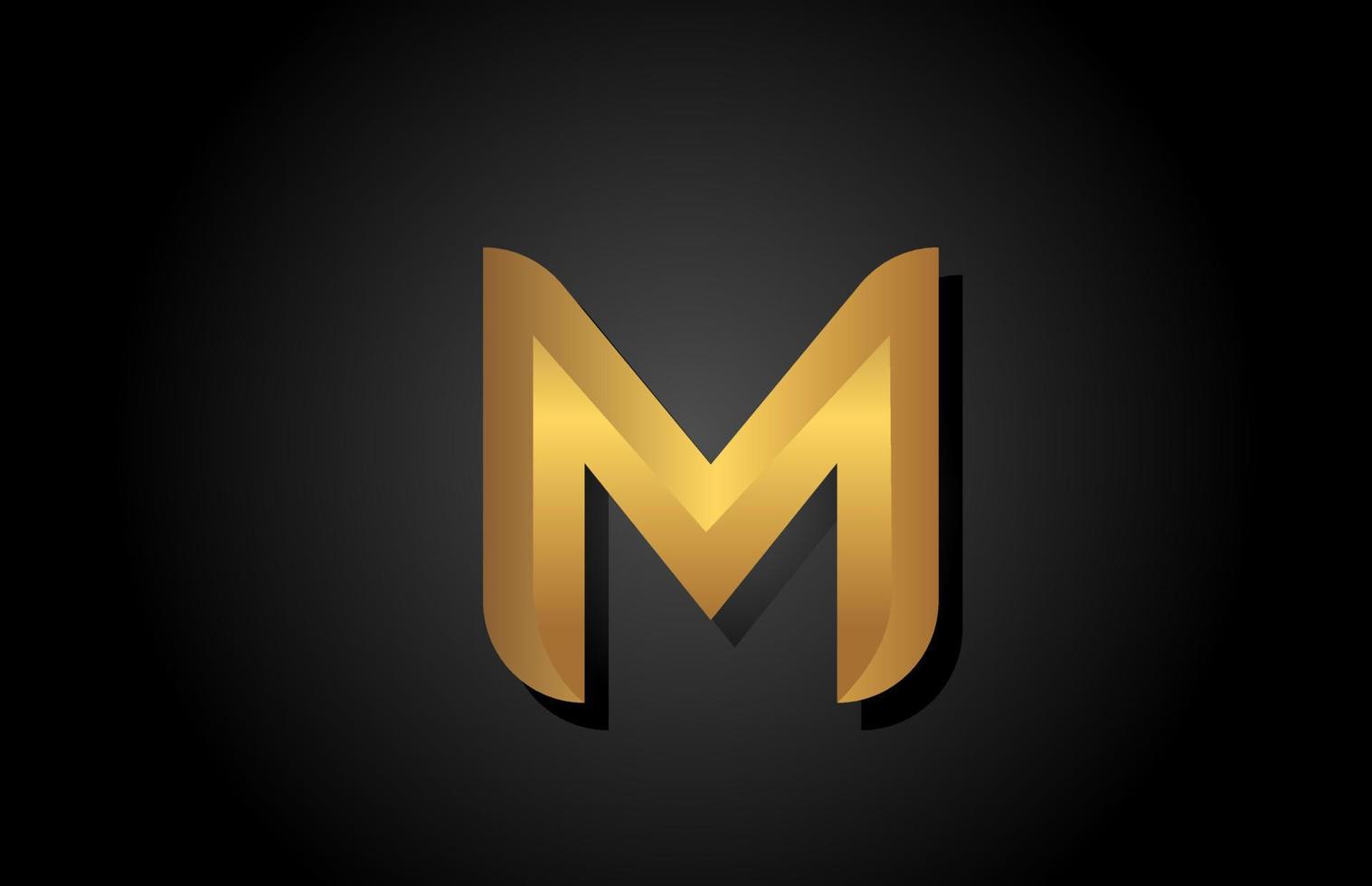 design de ícone do logotipo da letra do alfabeto m dourado dourado. modelo de empresa para negócios de luxo vetor