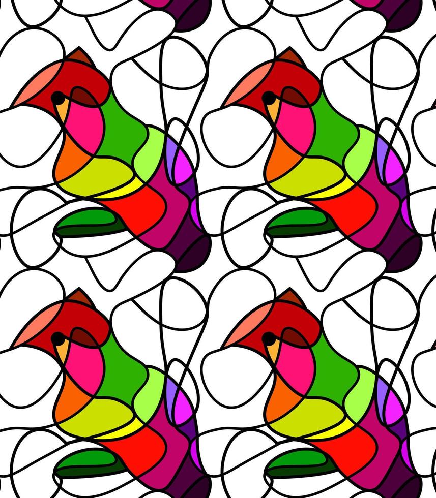 vetor sem costura padrão colorido pássaro vidro manchado pintura estilo esboço doodle ilustração abstrata