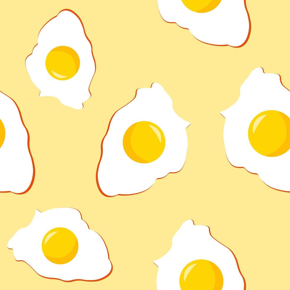 ovos fritos ilustração padrão sem costura fundo amarelo gema comida modelo saboroso vetor