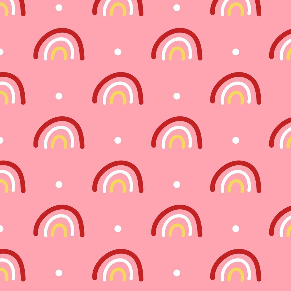 fundo de doodle de padrão sem costura arco-íris para crianças infantil rosa escandinavo estrela ilustração vetorial design de pôster de berçário vetor