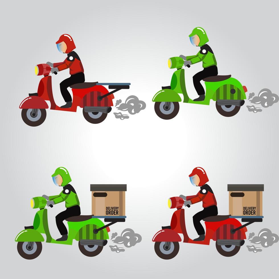 ilustração vetorial de um motociclista entregando pedidos de mercadorias aos clientes vetor