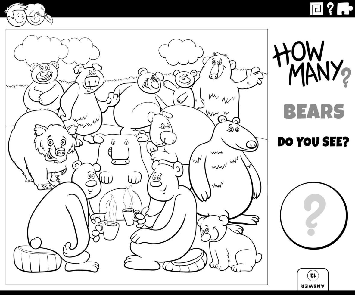 contando desenhos animados ursos tarefa educacional para colorir página do livro vetor