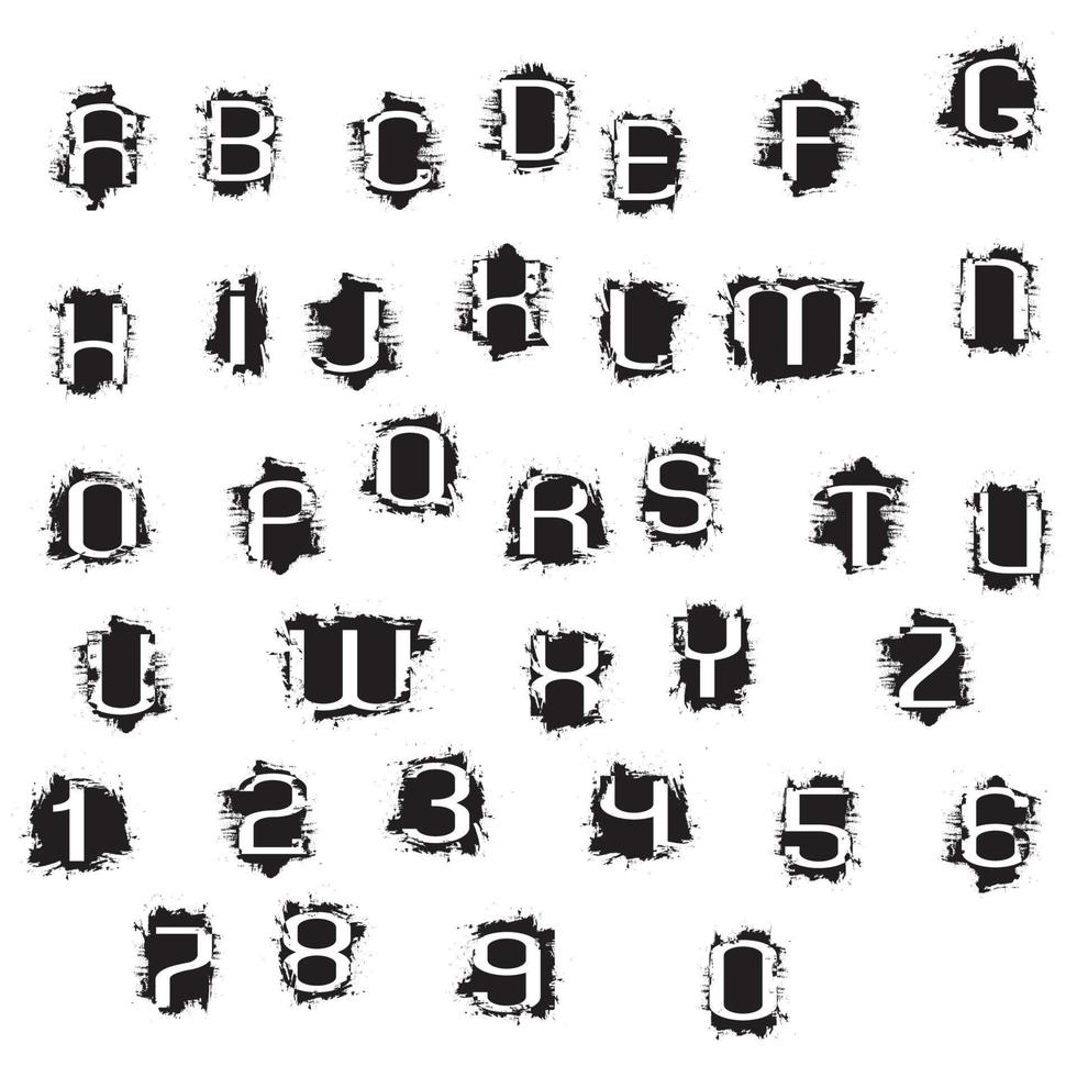 letras e números do alfabeto grunge vetor