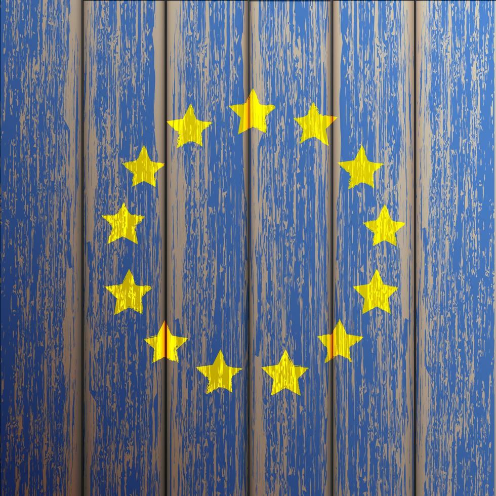 bandeira do euro pintada em fundo de madeira velho vetor