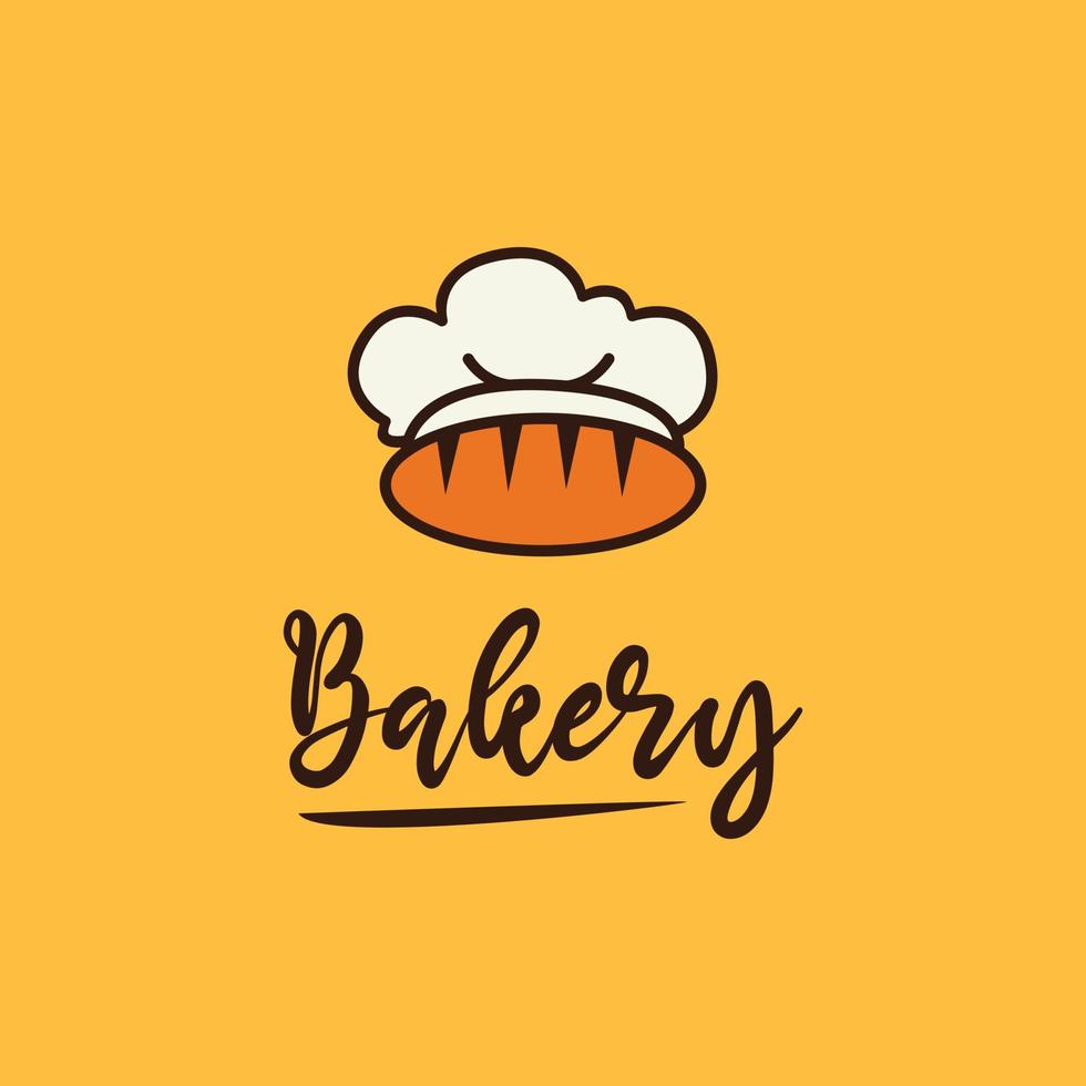 design vetorial de logotipo para uma empresa de padaria ou uma empresa de padaria doméstica com uma ilustração do ícone de pão usando um chapéu de chef vetor