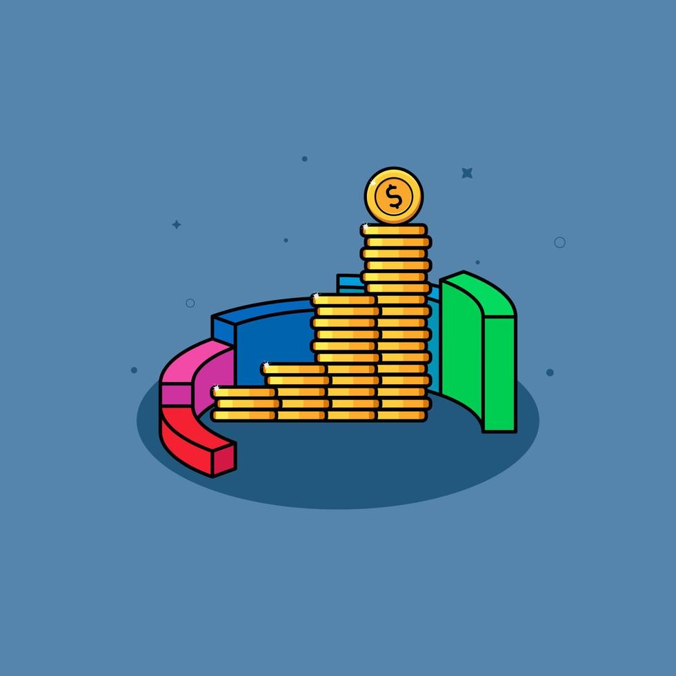 gráfico de crescimento financeiro com ilustração de pilha de moedas vetor