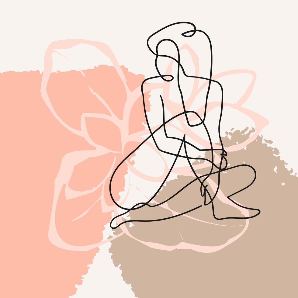 ilustração de contorno do corpo da mulher em fundo floral vetor