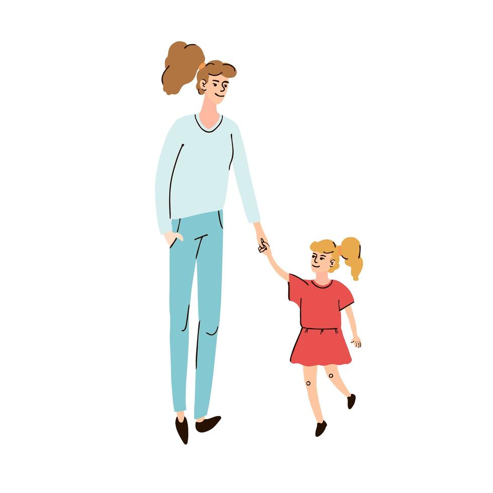 ilustração de mãe andando com criança vetor
