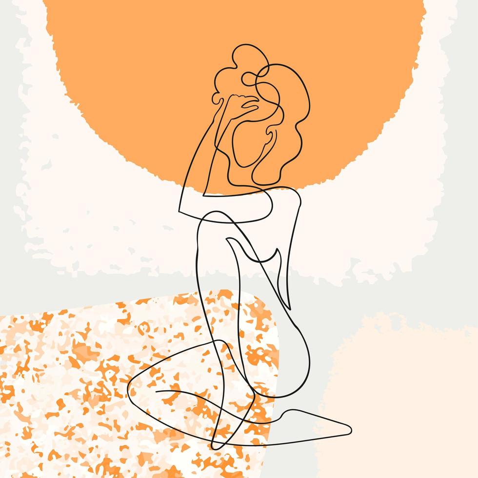 ilustração de contorno do corpo da mulher em fundo floral vetor