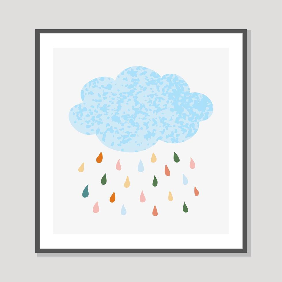 ilustração desenhada à mão de nuvem de chuva em estilo escandinavo de desenho animado vetor