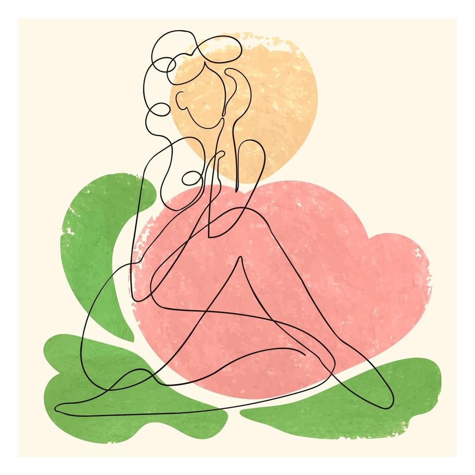 ilustração de contorno do corpo da mulher em fundo floral vetor