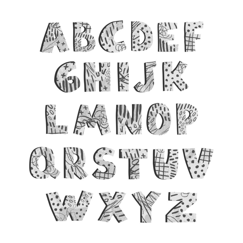 alfabeto cinza positivo para crianças isoladas em branco vetor