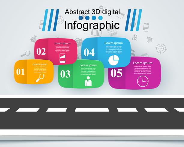 Infográfico de design de estrada e ícones de marketing. vetor