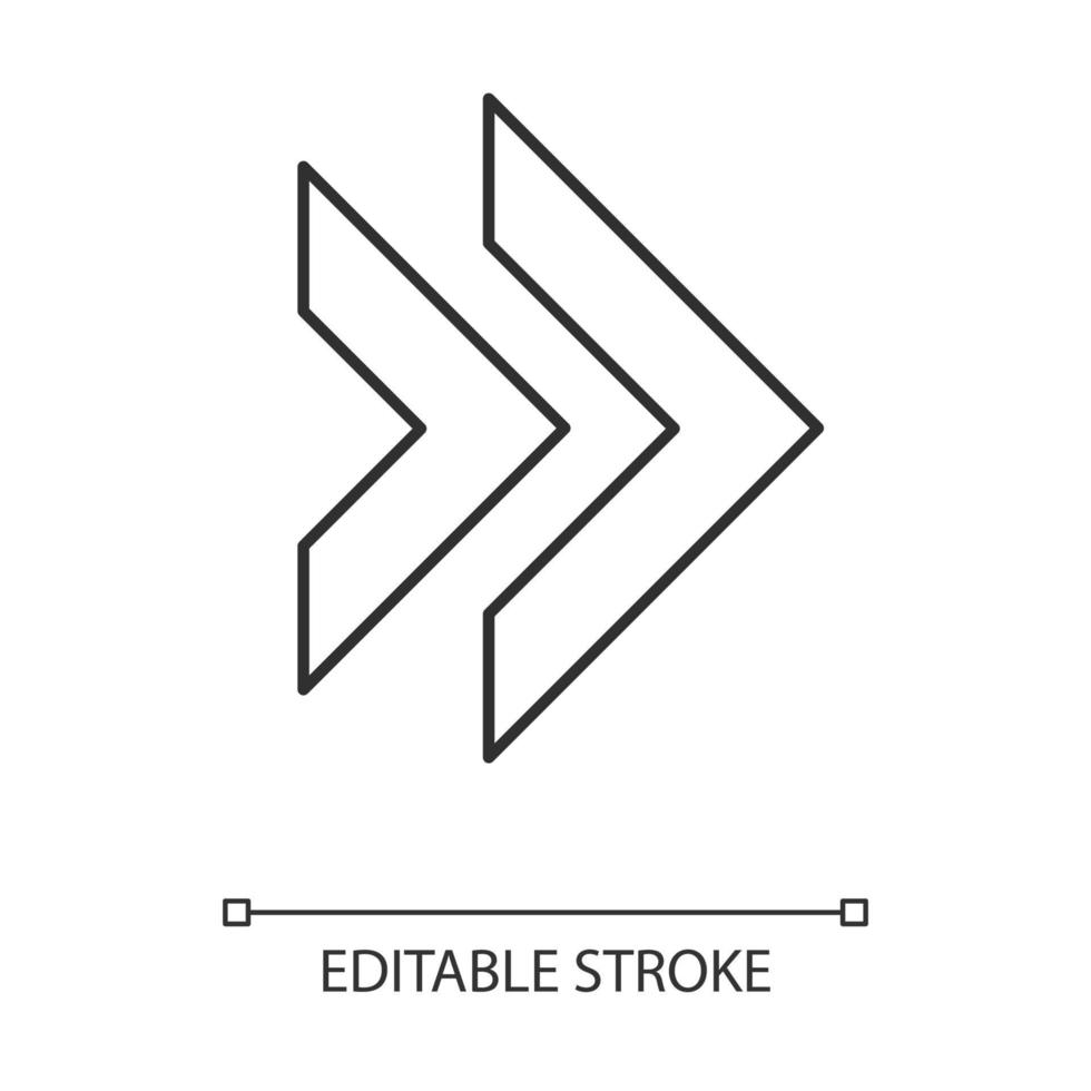 ícone linear de seta dupla. botão de rebobinagem. ponteiro de navegação, indicador. em seguida, seta para a frente apontando para a direita. ilustração de linha fina. símbolo de contorno. desenho de contorno isolado de vetor. traço editável vetor