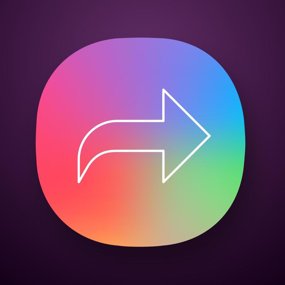 ícone do aplicativo de seta curva para a direita. sinal de direção, curva para a frente. seta de dobra. ponteiro de movimento, indicador. ponta de seta de navegação. interface de usuário ui ux. web ou aplicativo móvel. ilustração vetorial isolada vetor