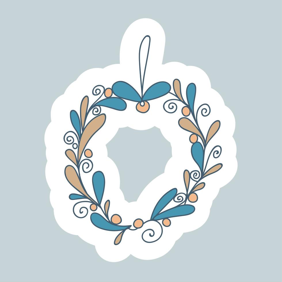 coroa redonda de folhas, galhos e bagas. decoração de inverno hygge em estilo escandinavo, nórdico e aconchegante. ilustração de desenhos animados desenhados à mão para seu projeto vetor