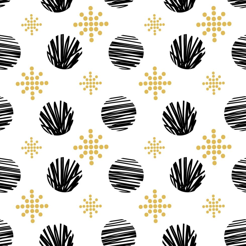inverno ouro abstrato sem costura padrão geométrico com círculos, floco de neve. texturas desenhadas à mão na moda. design abstrato moderno para papel, tecido, decoração de interiores e outros usuários vetor