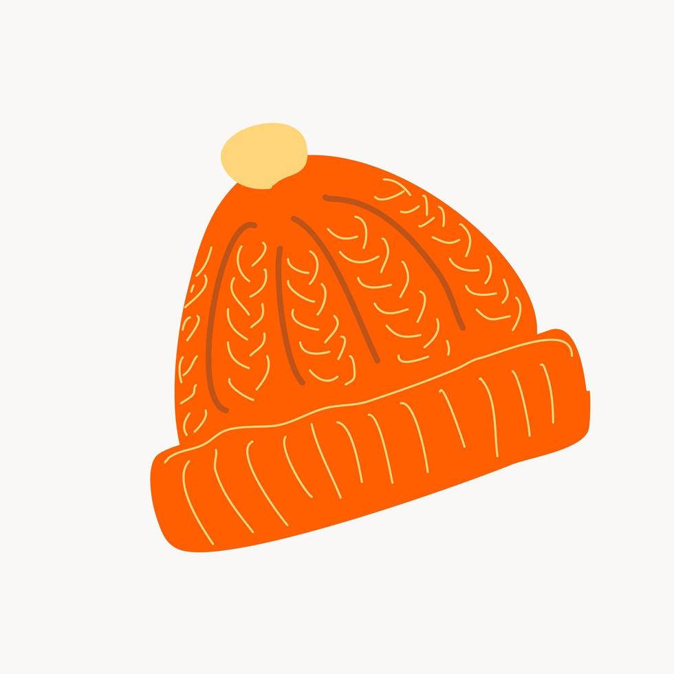 gorro quente de malha laranja com pompom. vetor