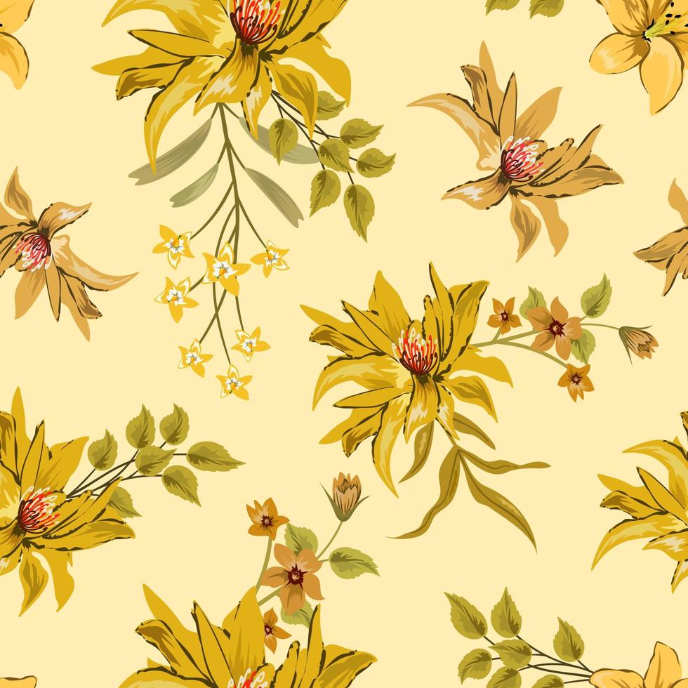 elegante padrão colorido sem costura com ilustração de design floral botânico vetor
