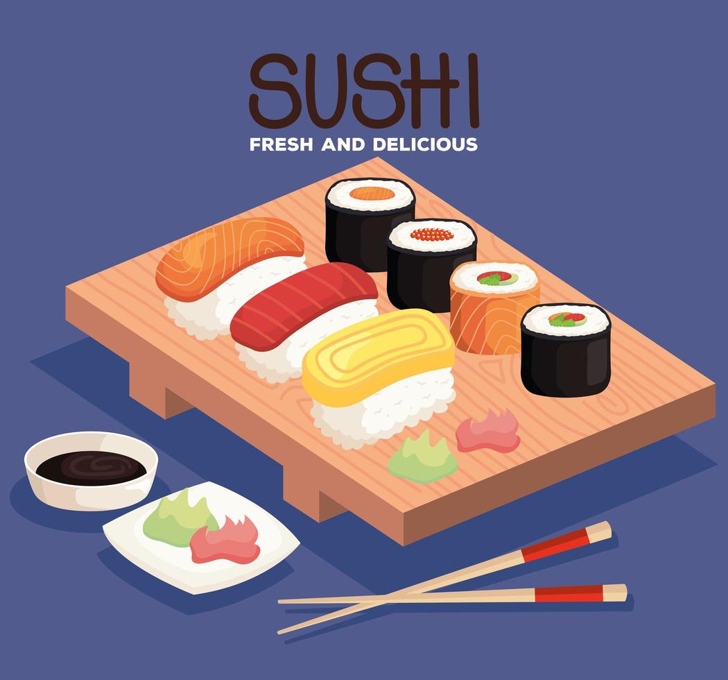 sushi fresco e delicioso vetor