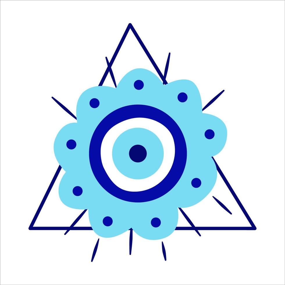 amuleto grego isolado do mau-olhado no amuleto de pirâmide.turkish com cílios azuis e proteção em um triângulo. estilo simples de ilustração vetorial vetor