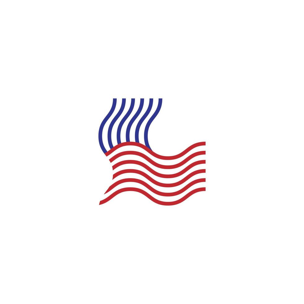 design de logotipo de bandeira da américa letra l vetor