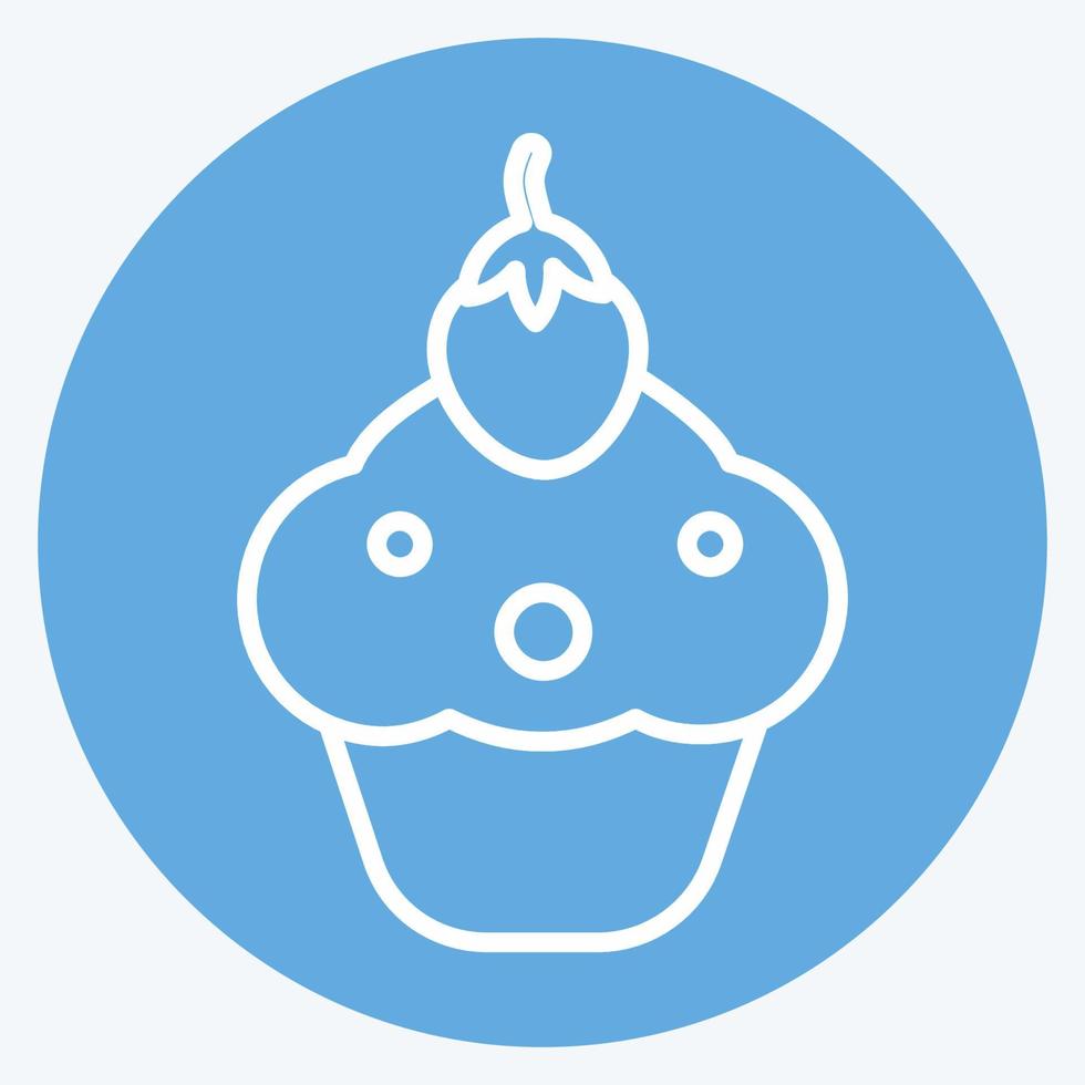 ícone de cupcake no estilo moderno de olhos azuis isolado em um fundo azul suave vetor