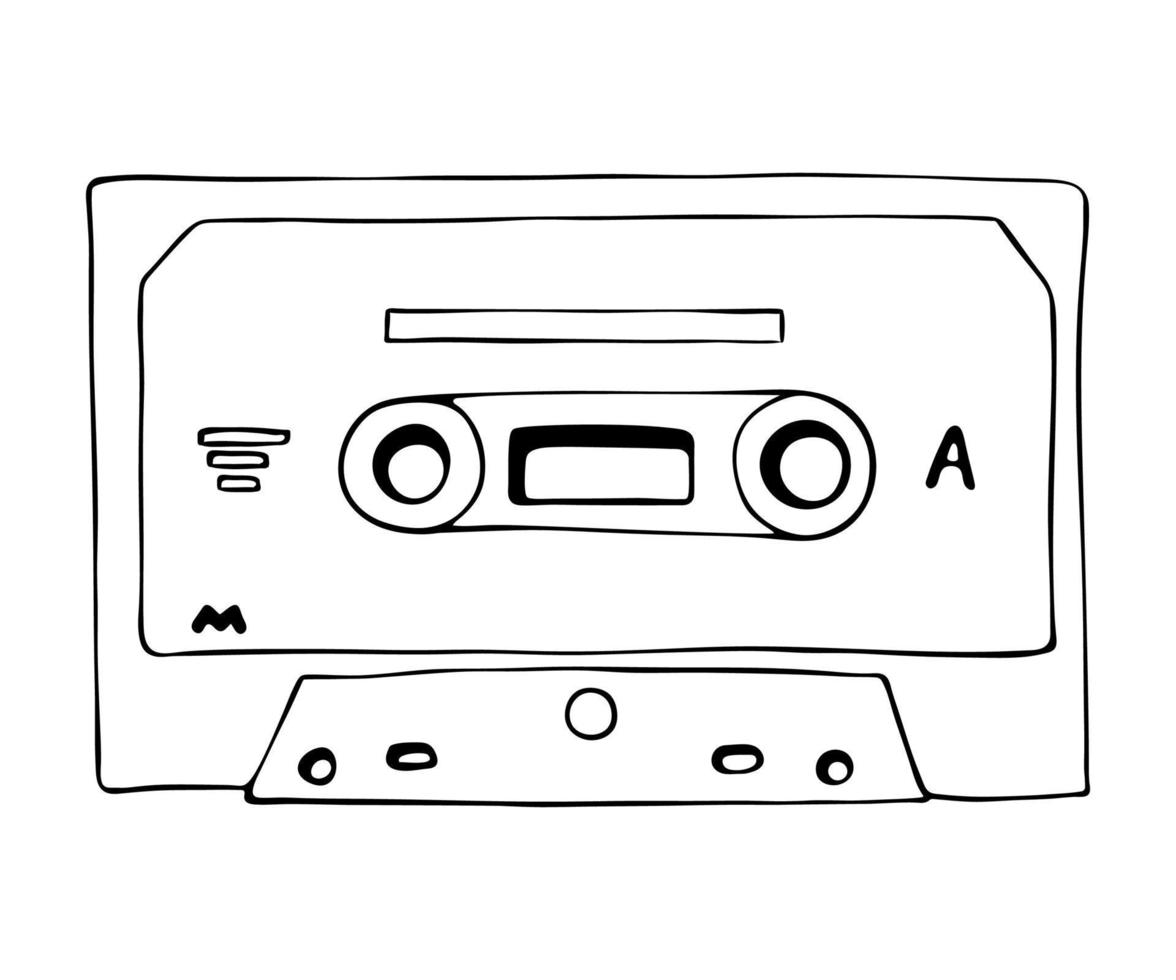 ilustração em vetor vintage - doodle desenhado à mão de mixtape de áudio retrô. mídia analógica para gravar e ouvir música estéreo. cassete de fita antiquado. ícone de desenho animado isolado no fundo branco