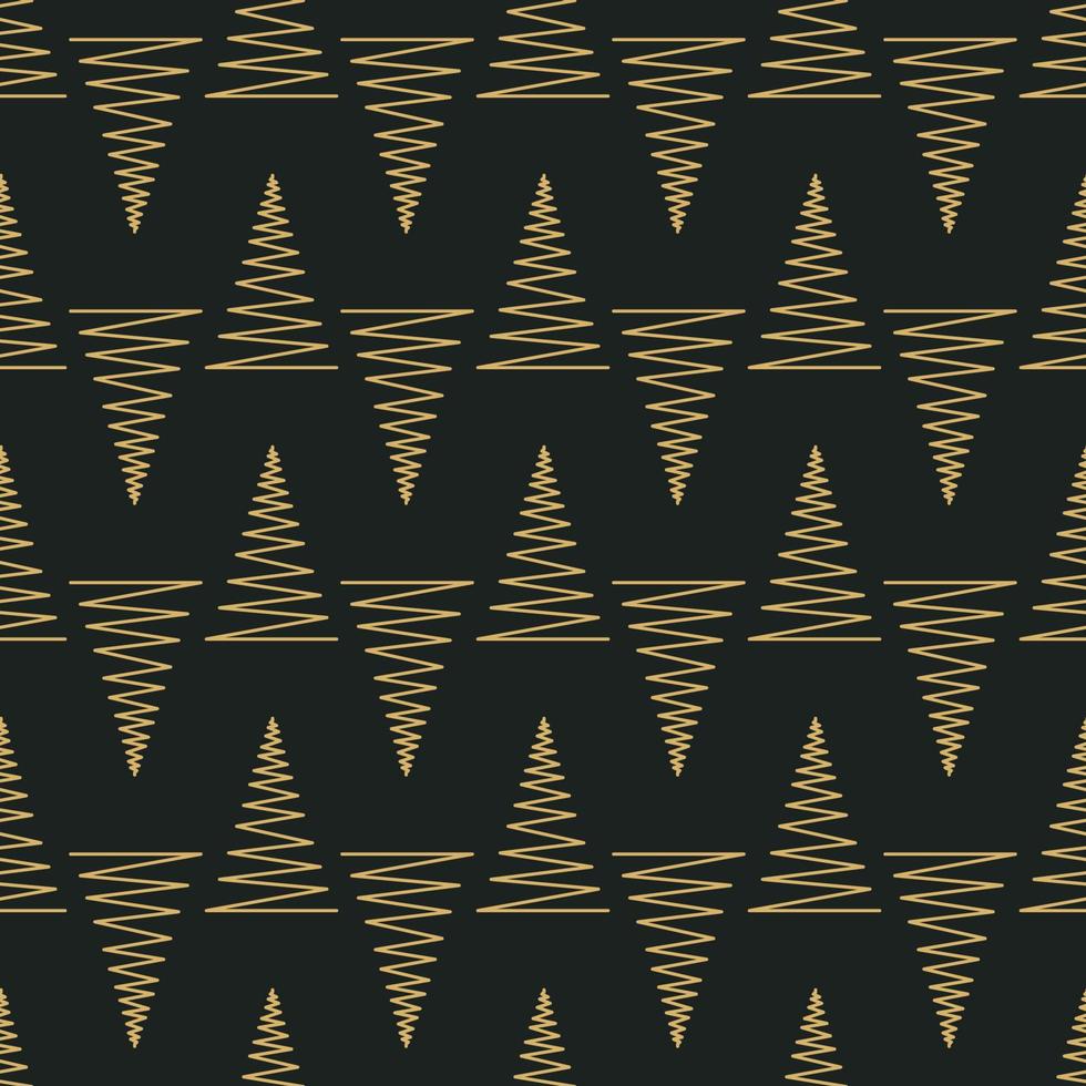 padrão sem emenda com ilustração vetorial de árvores de Natal geométricas ouro e preto. coleção de férias de inverno. Feliz Natal e feliz ano novo design de papel de parede de fundo texturizado abstrato. vetor