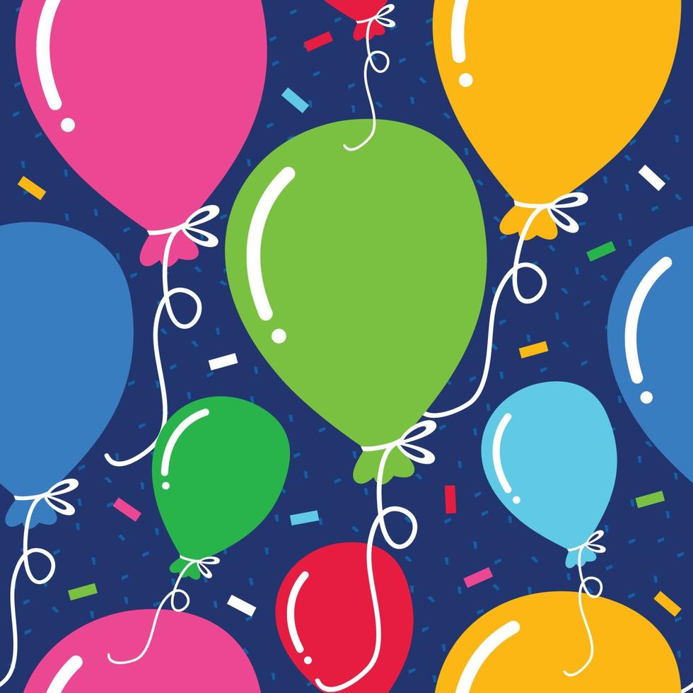 padrão perfeito de balão de aniversário com confete colorido e fundo azul vetor
