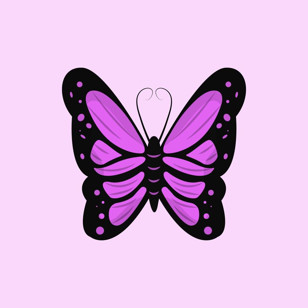 linda borboleta desenhada à mão com cor de asas roxas vetor