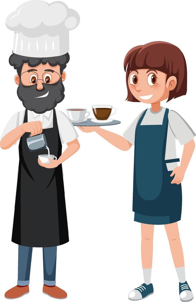 personagem de desenho animado de funcionários de cafeteria em fundo branco vetor