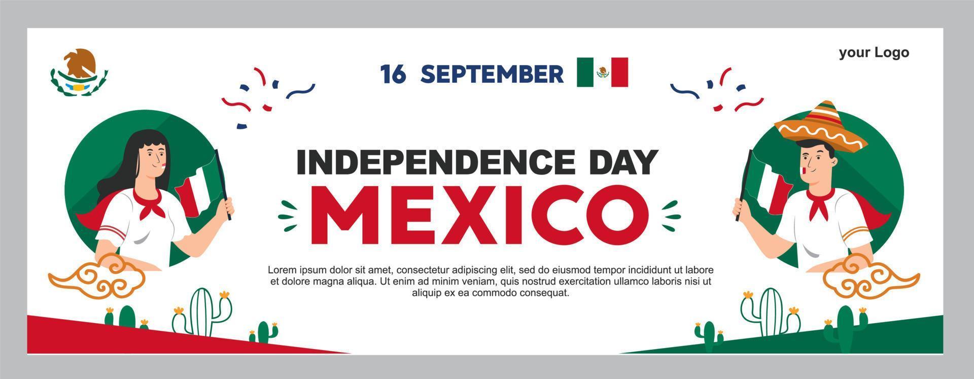 ilustração do dia da independência mexicana, cartaz de 16 de setembro para segundo plano. viva México vetor